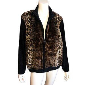 Serengeti Faux Fur Animal Print Zip Cardigan 1X